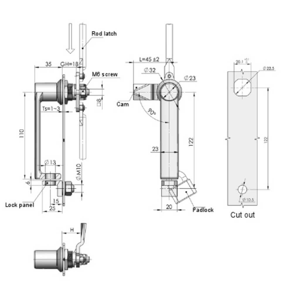 MS868 Aluminum Alloy 90-Degree Rotational Locking Handle with Padlock Capability