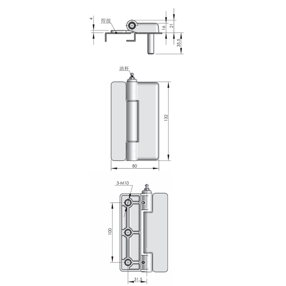  CL188 Heavy-Duty Steel Hinge with 180° Opening Angle