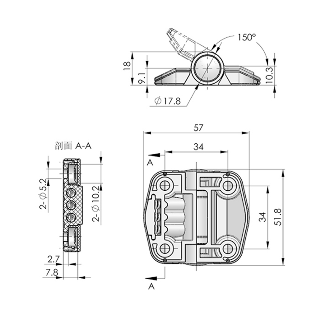 CL195 Positioning Hinge - POM Black with Steel Rotation Shaft