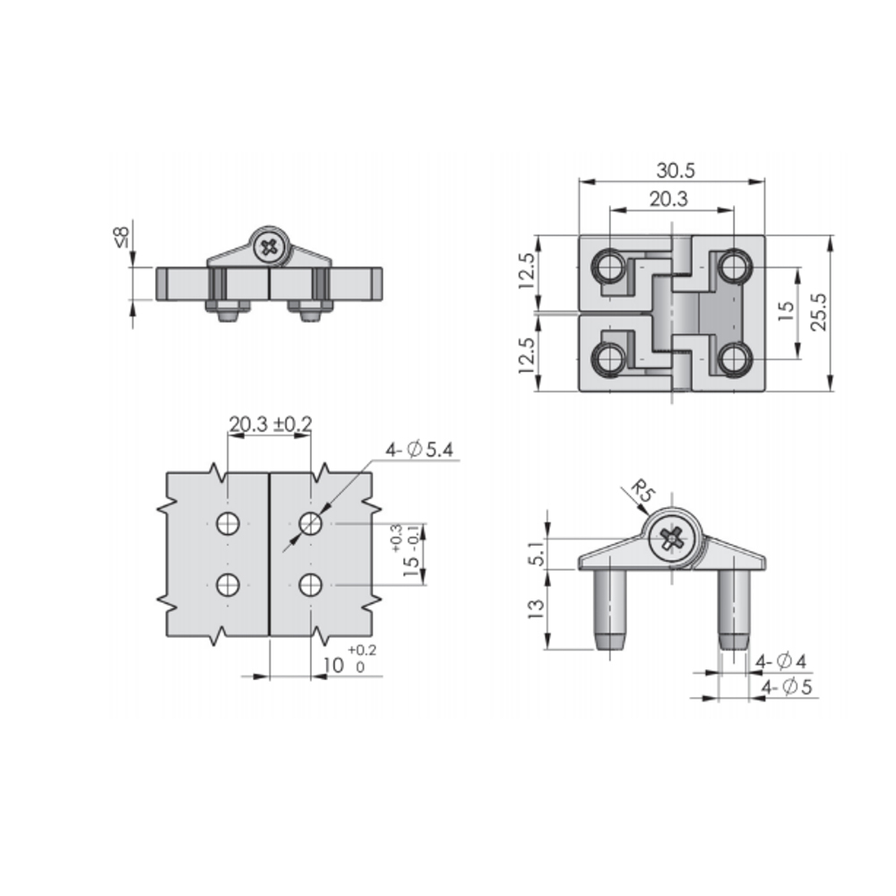 CL196 Black POM Hinge with Screws, High Load Capacity