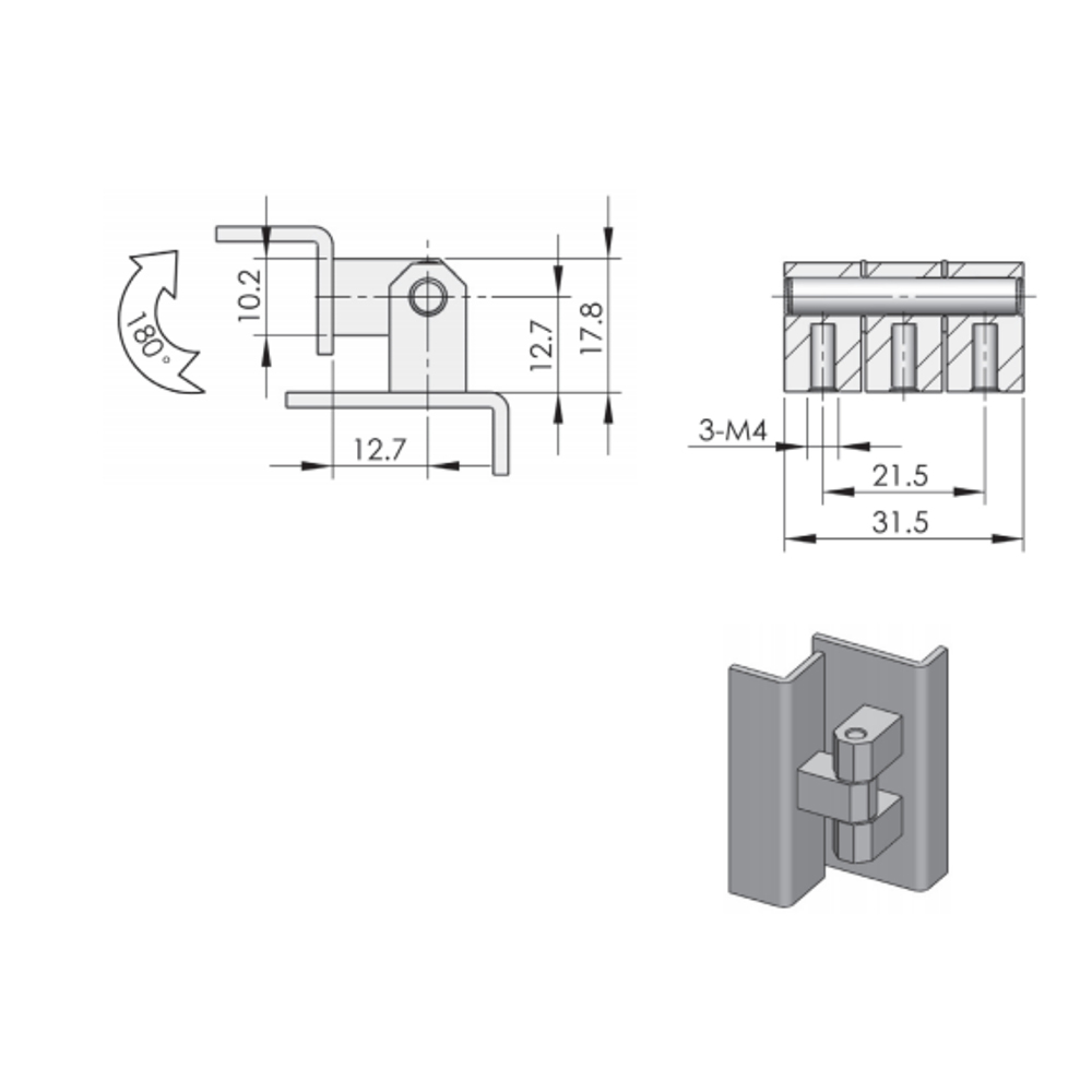  CL206-4 Zinc Alloy Hinge with 180° Opening, 1200N Load Capacity