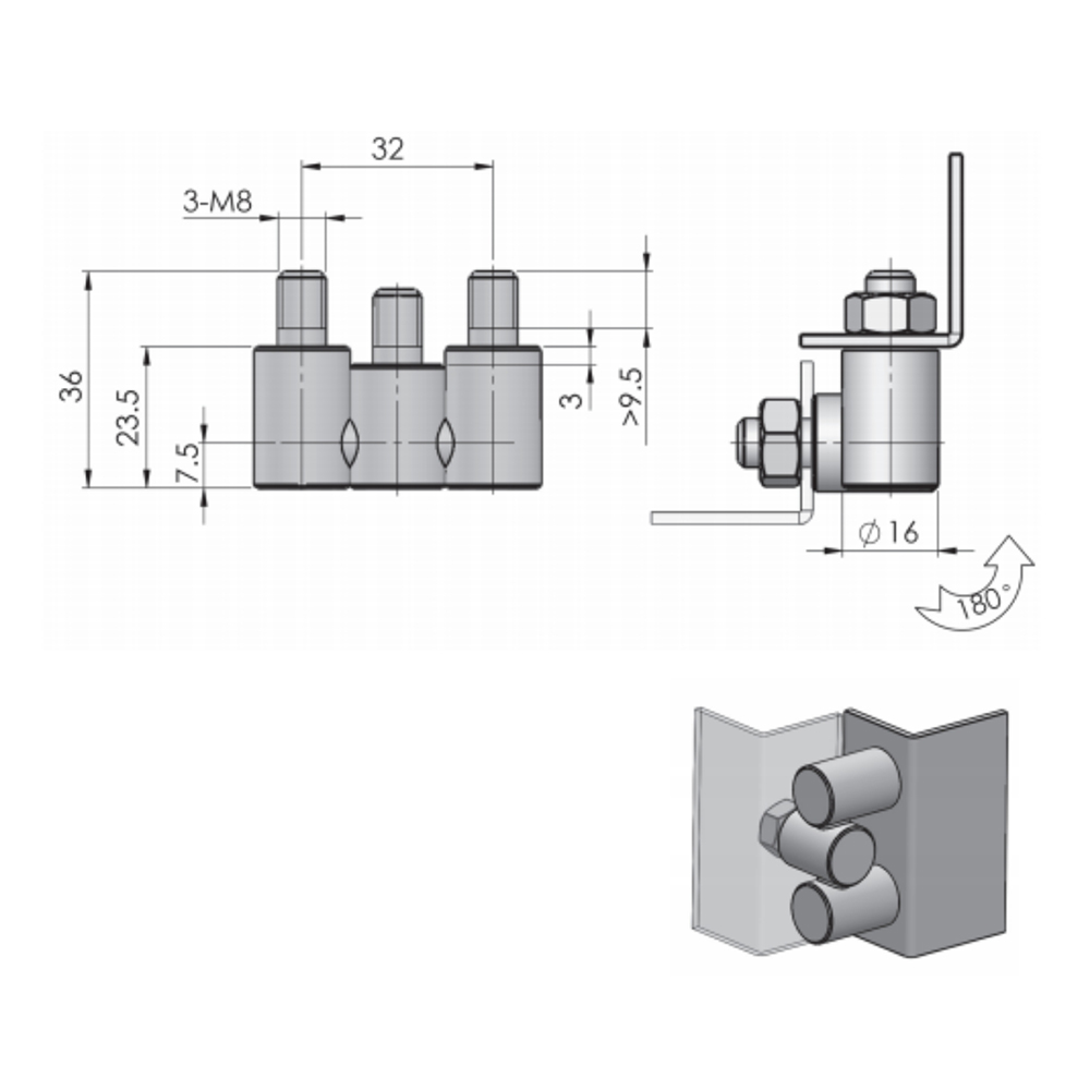  CL206-12 Stainless Steel Hinge with 180° Opening, 2000N Axial Load Capacity