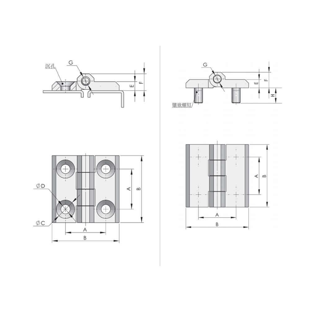 CL226 Series Industrial Concealed Hinges - Zinc Alloy, 180° Opening, Heavy Duty, Black Powder Coated