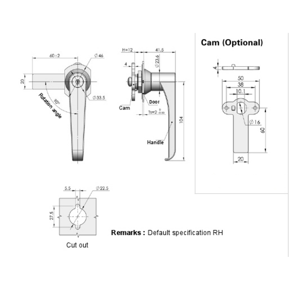 MS308-2 Zinc Alloy Latching Handle with Bright Chrome Finish for 90° Rotation Applications