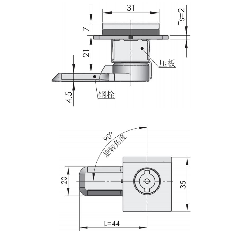 MS813/MS813-B/MS813-5B Square Cam Latch – Zinc Alloy, 90° Rotation, Durable Finish