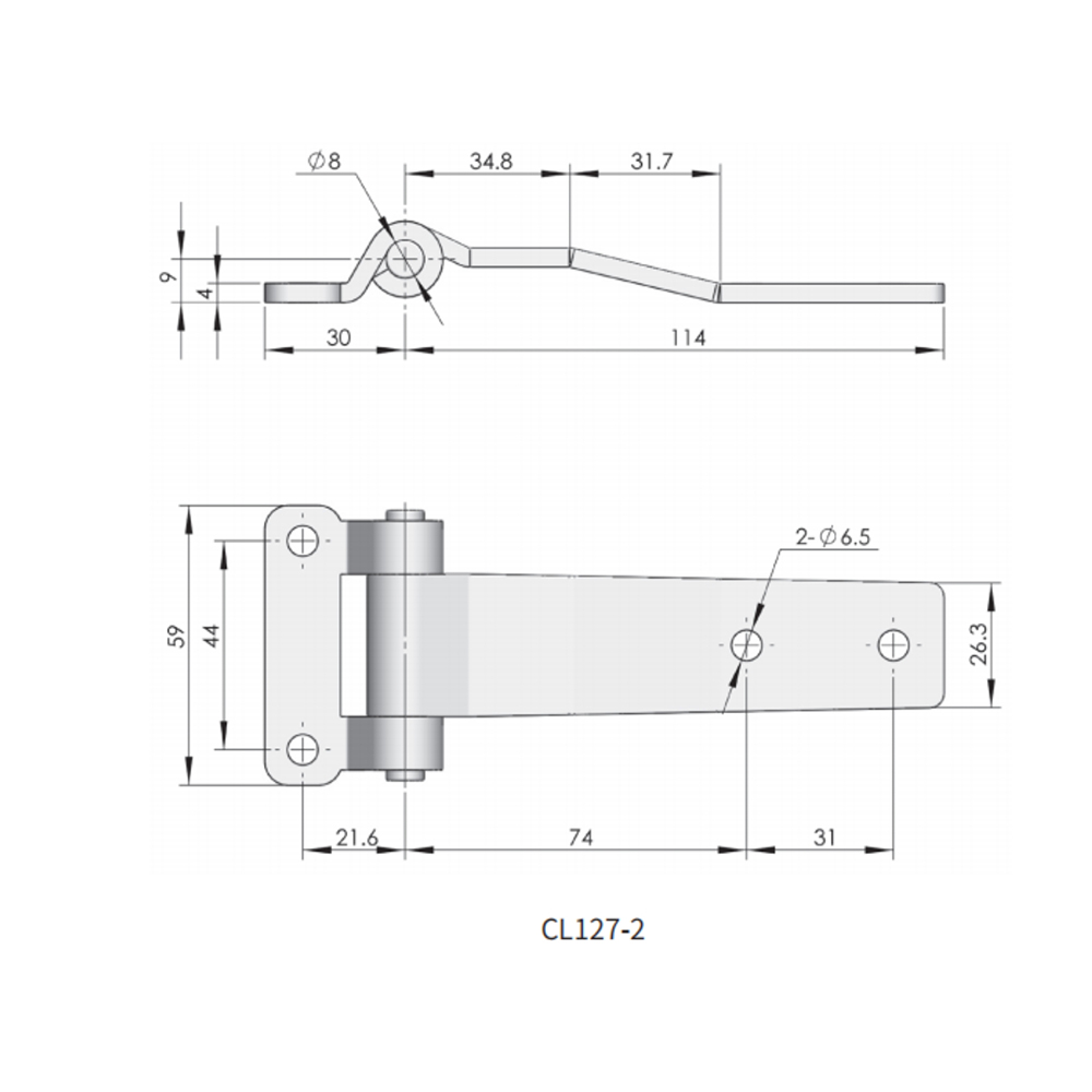  CL127-1 / CL127-2 Stainless Steel Hinge with Mirror Polished Finish, 3145N Radial Load Capacity