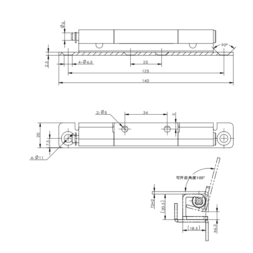 CL186 Stainless Steel Hinge with Electrolytic Finish, 120° Opening