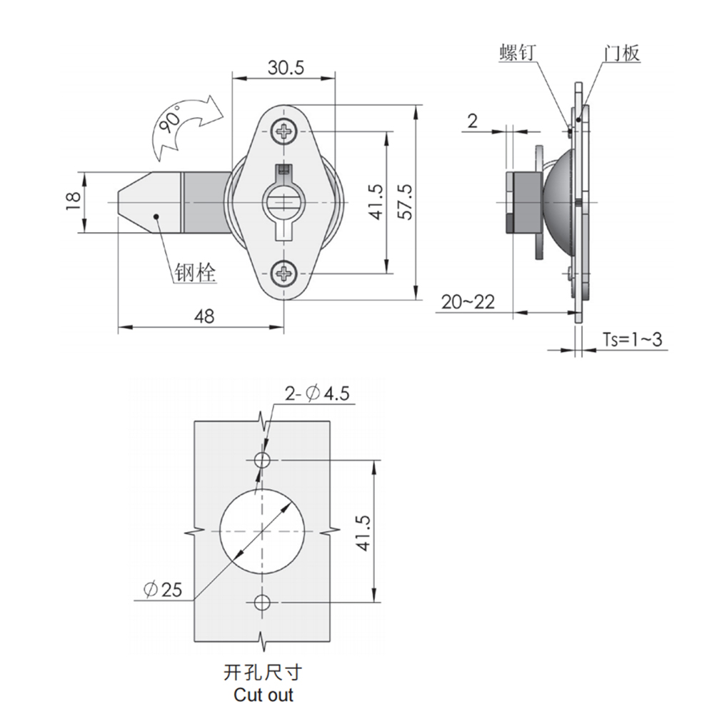 MS330 Carbon Steel 90-Degree Cam Lock for Lightweight Applications