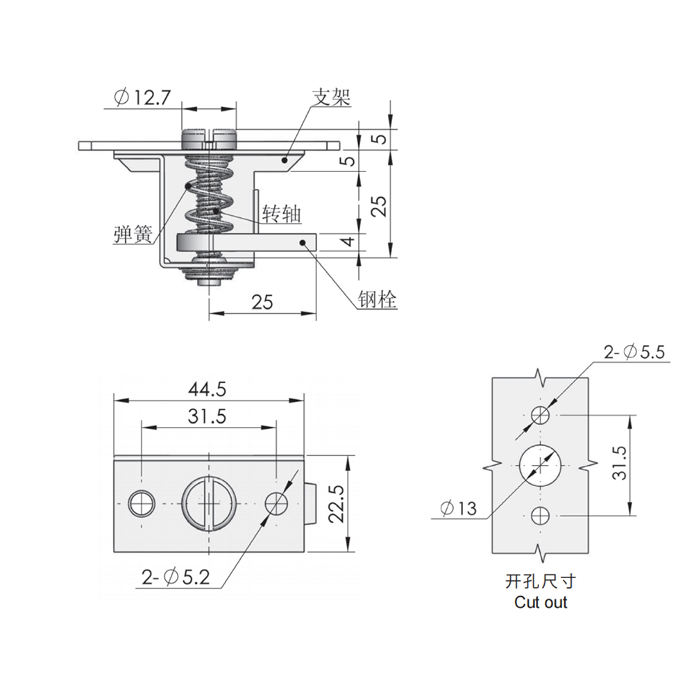 MS735 Series Adjustable Quarter-Turn Latch with Spring-Loaded Design