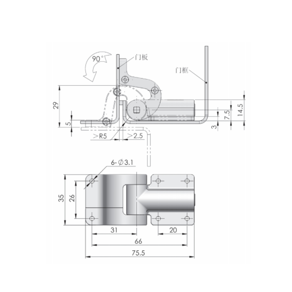 CL195 Positioning Hinge - POM Black with Steel Rotation Shaft