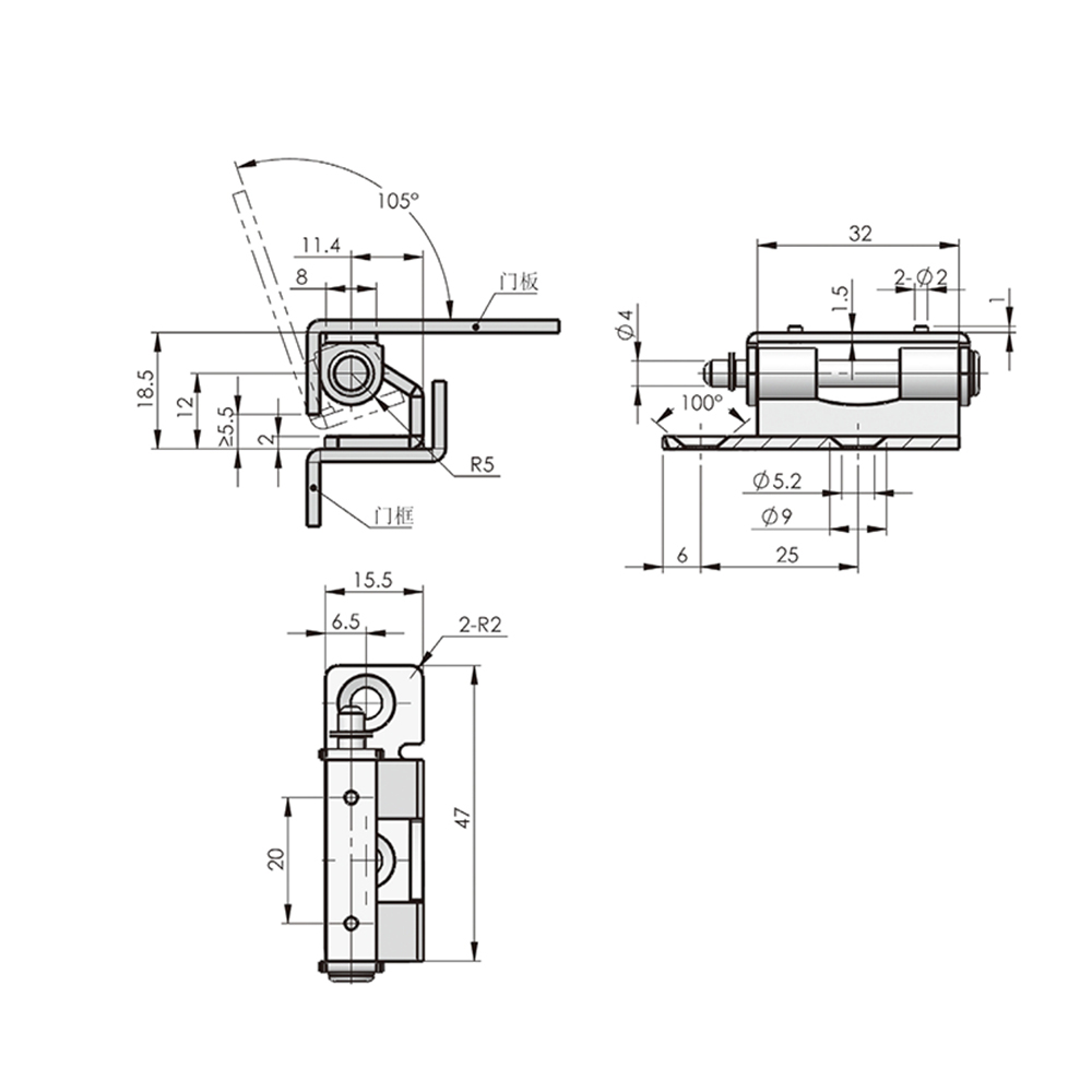 CL257 / CL257-2 Compact Panel Hinges, 110° Opening, Zinc Plated Finish