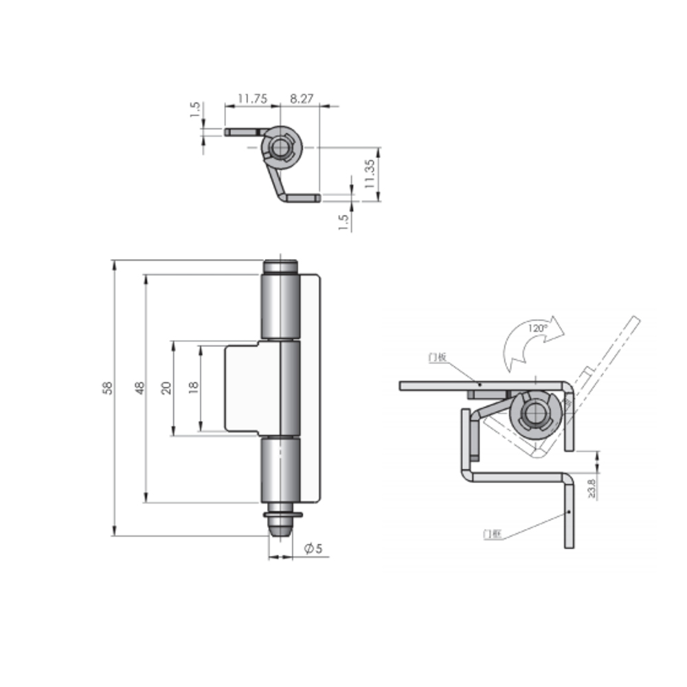  CL168 Concealed Hinges, 120° Opening, Stainless Steel with Polished Finish