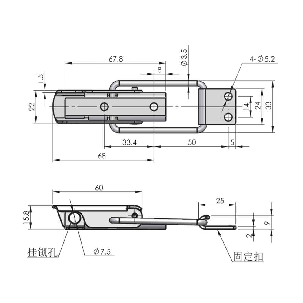  DK617 Stainless Steel Over-Center Latch with Wire Bail Handle