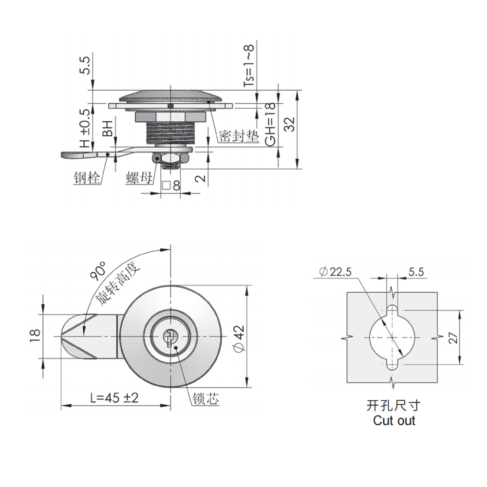 MS804 Cam Latch – Zinc Alloy, 90° Rotation Lock, Chrome-Plated Finish