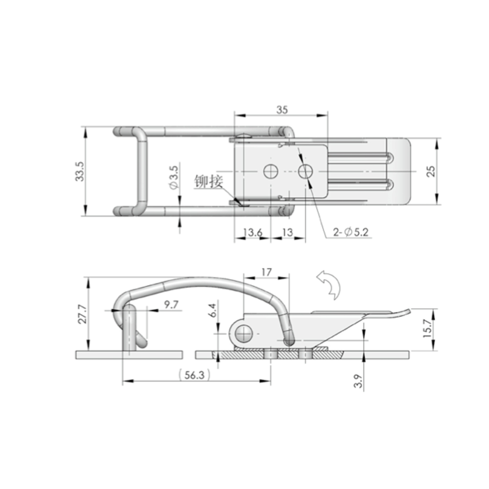  DK617 Stainless Steel Over-Center Latch with Wire Bail Handle